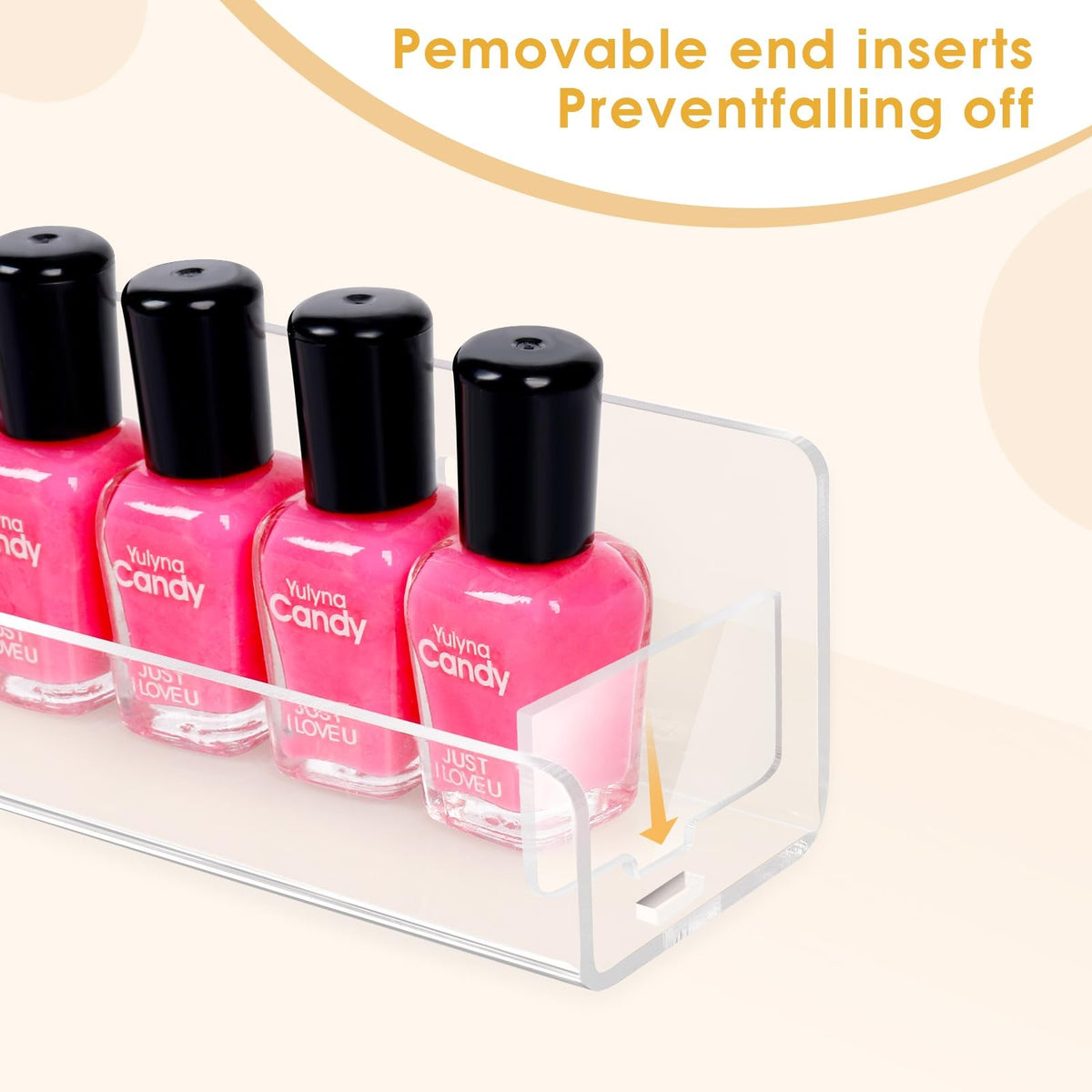 15 Inch Wall Mounted Nail Polish Organizer Rack with 6 Clear Shelves