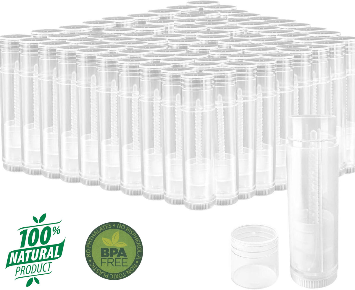 100 Pack Empty Lip Balm Tubes with Leak-Proof Caps BPA Free No Tray