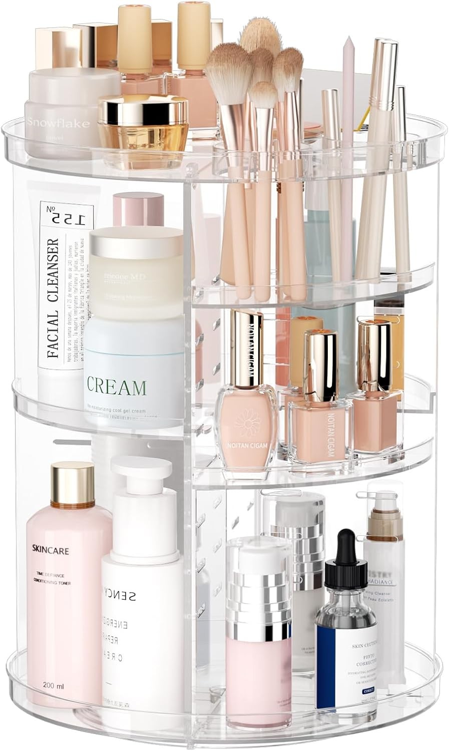 Rotating Makeup Organizer with Adjustable Layers and Spin Storage