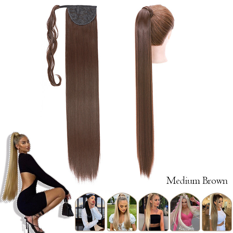 Mega Thick Wrap-On Ponytail Extensions - Natural Human Hair, Curly Wavy Straight