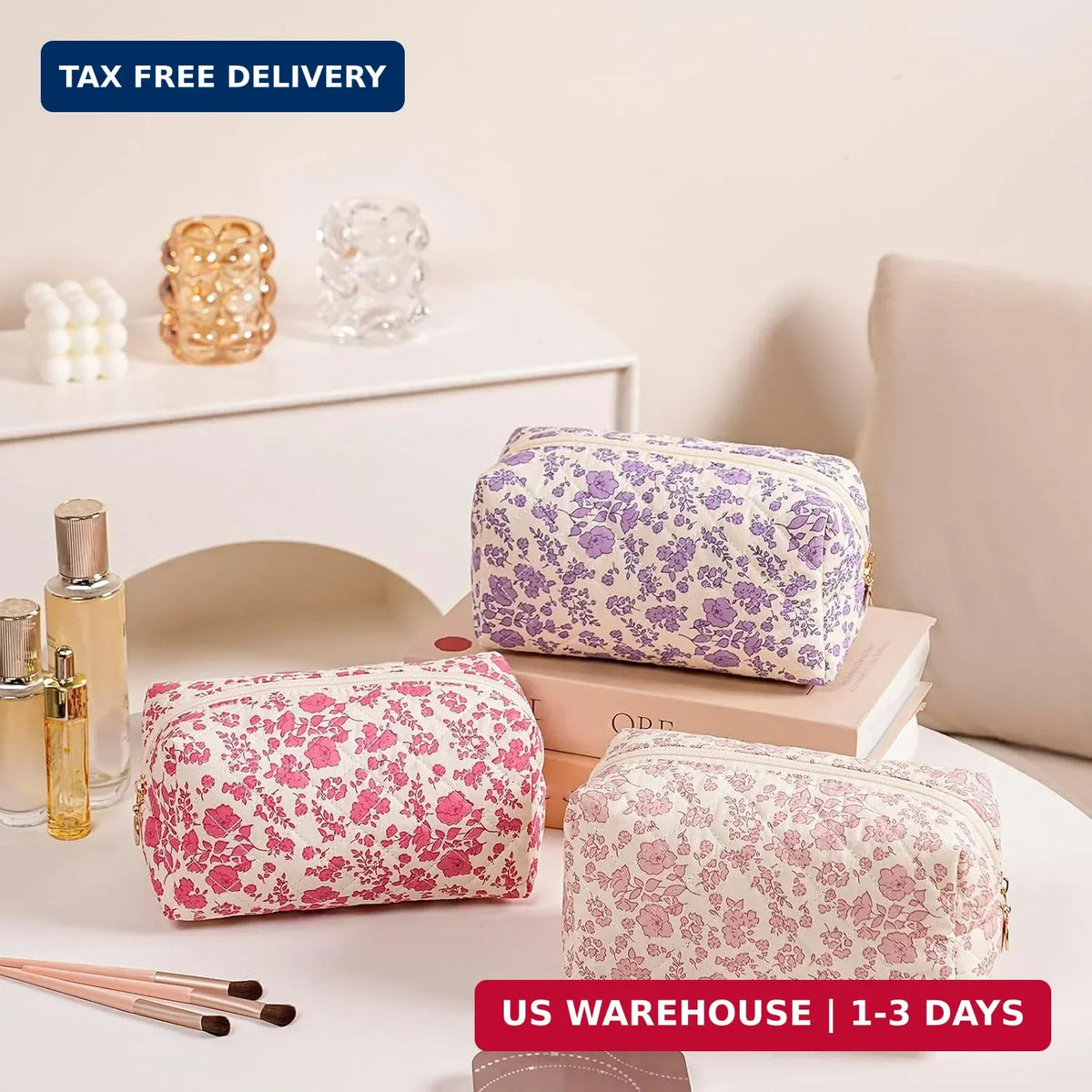 Cotton Floral Makeup Cosmetic Bag for Women Travel Storage Organizer