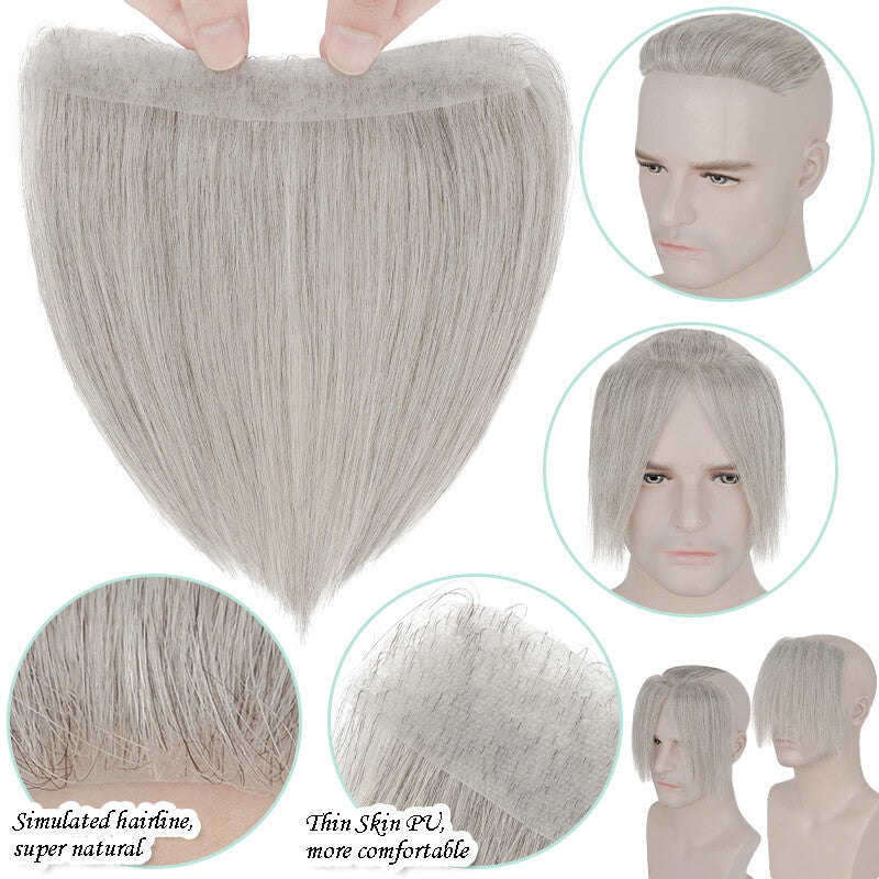 Men's Receding Hairline Toupee with Human Hair & Skin PU Base
