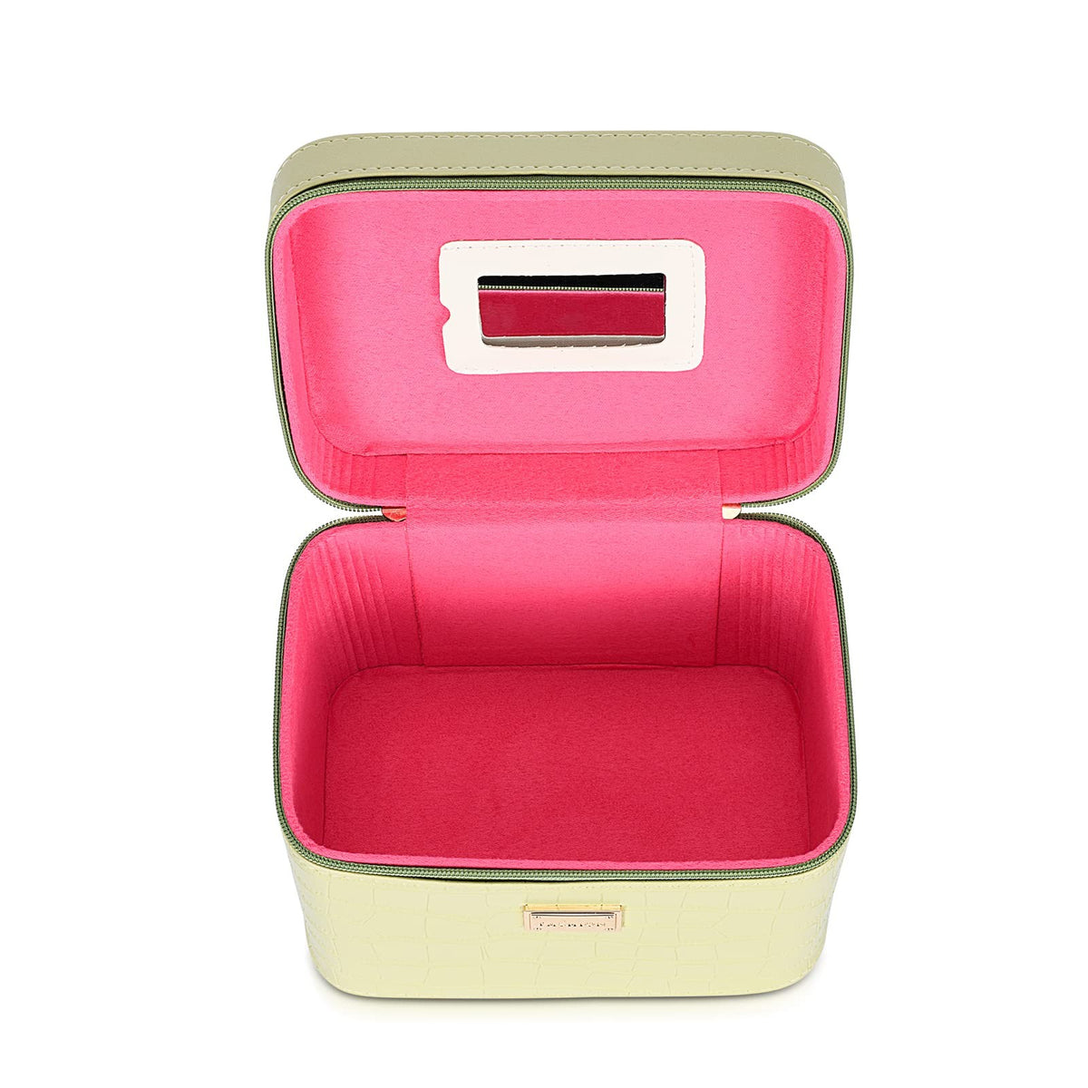 Portable Leather Makeup Train Case with Mirror for Women - Green