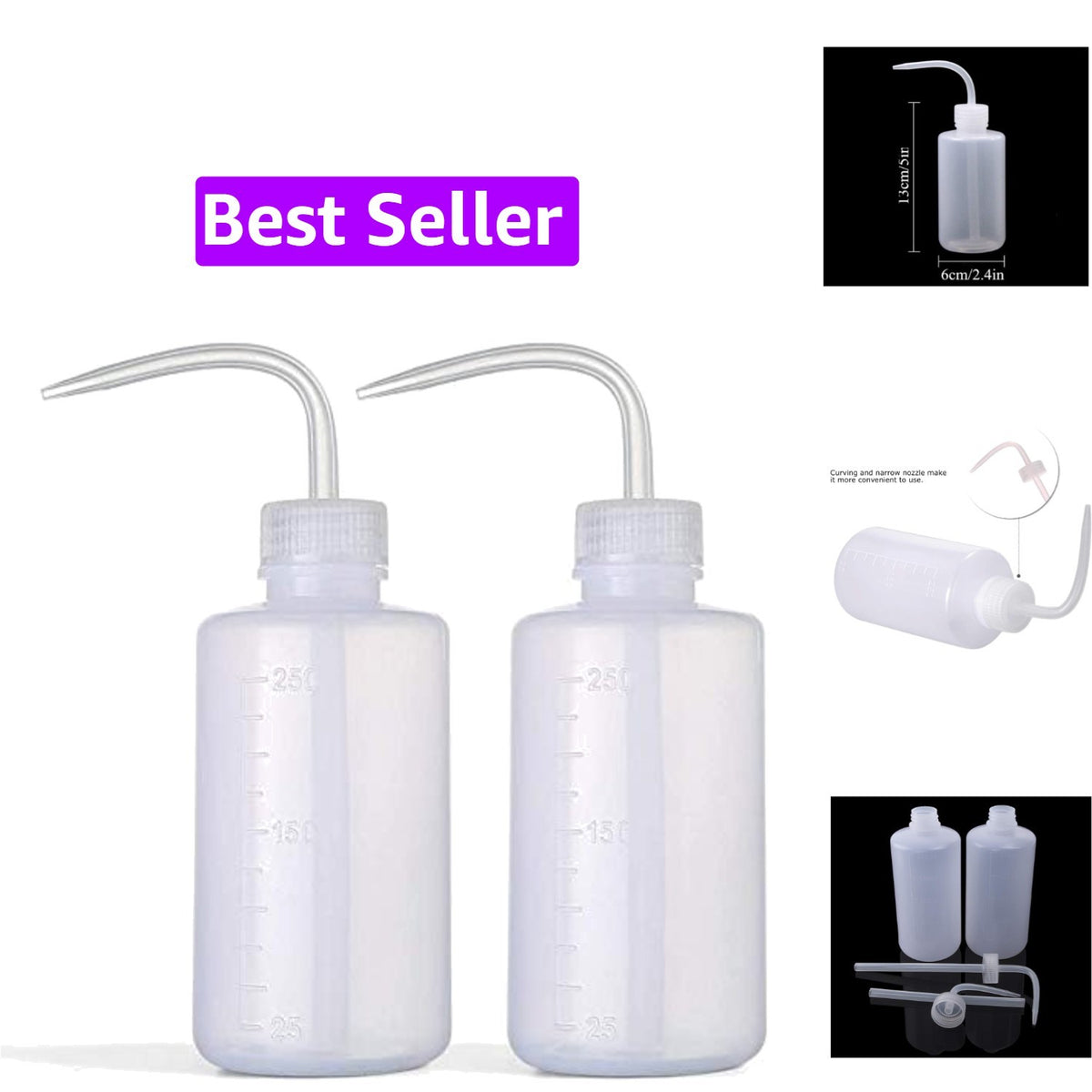 250ml Wash Bottles (2 Pack) Squeeze Bottles with Narrow Tip for Lab, Plant Watering & Cleaning
