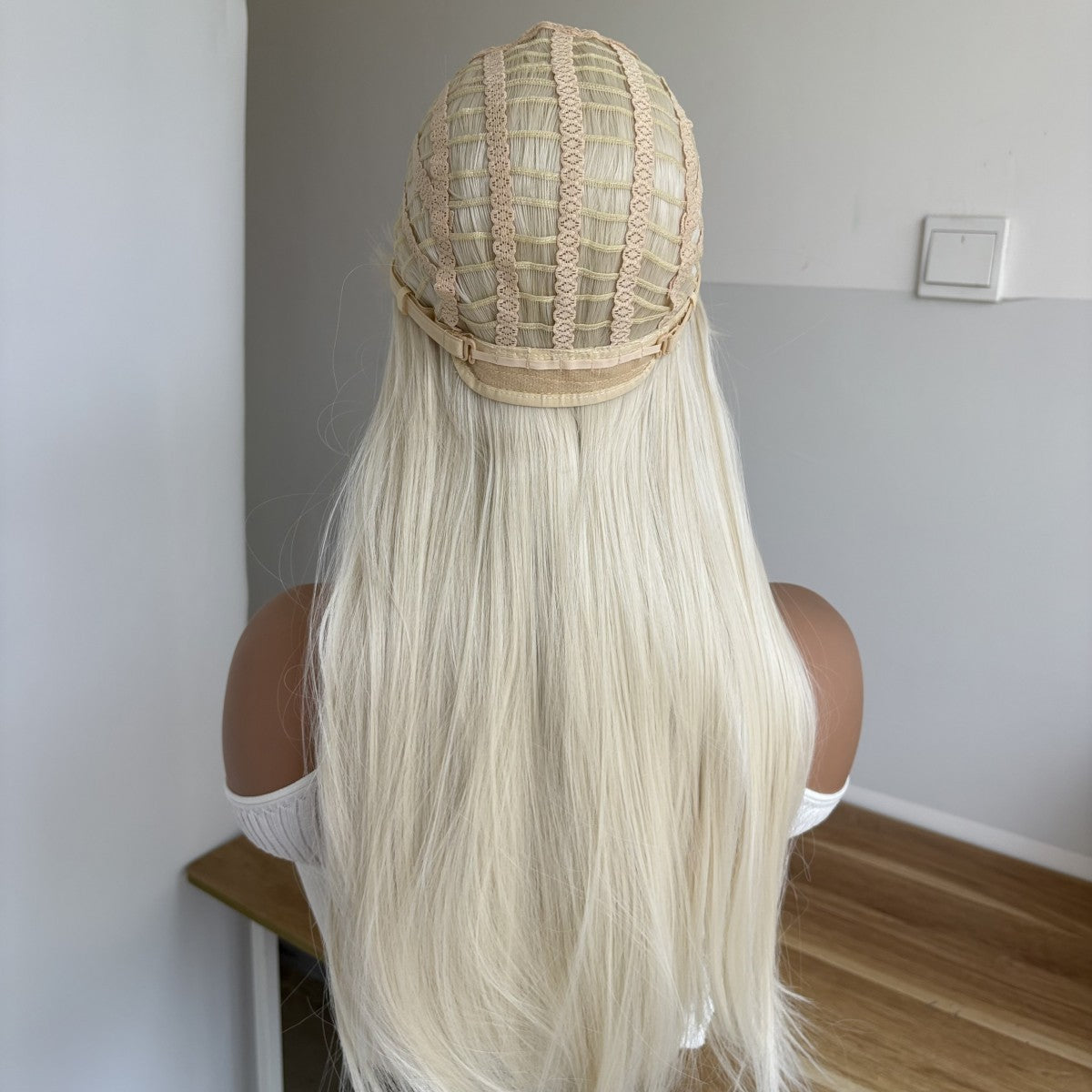 Platinum Blonde Synthetic Wig for Women Long Straight Costume Hair with Bangs