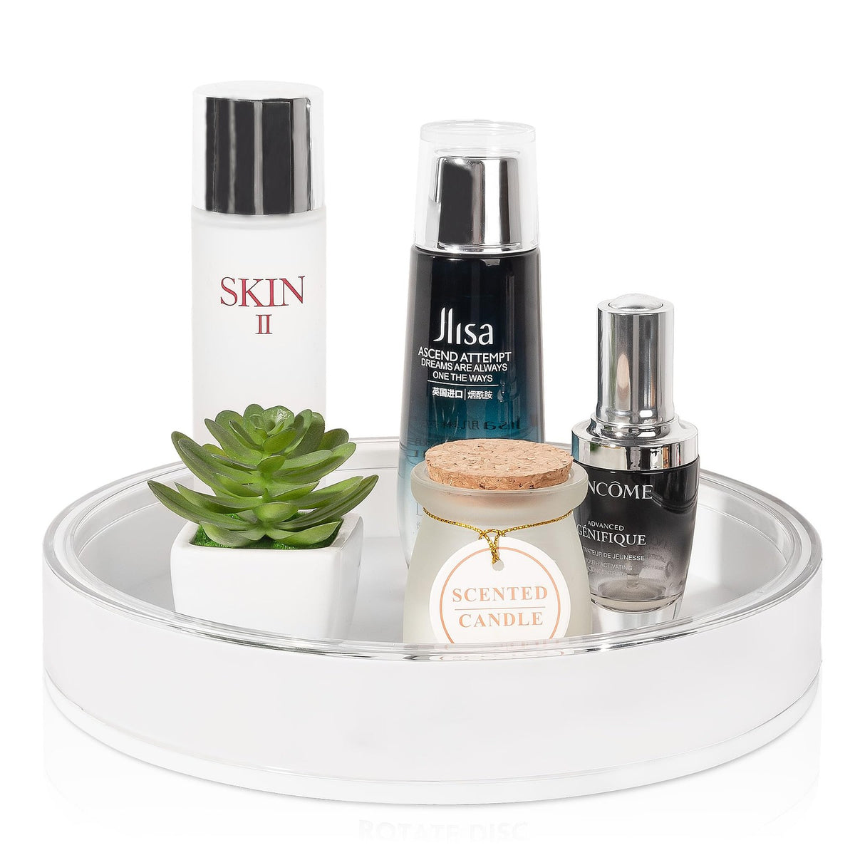 Rotating Makeup Organizer with Perfume Tray and Cosmetic Storage