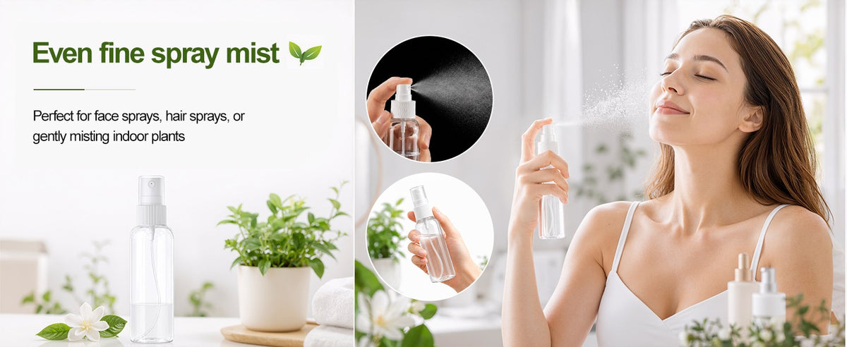 5-Pack 3.4oz Clear Plastic Spray Bottles with Fine Mist Nozzles and Labels
