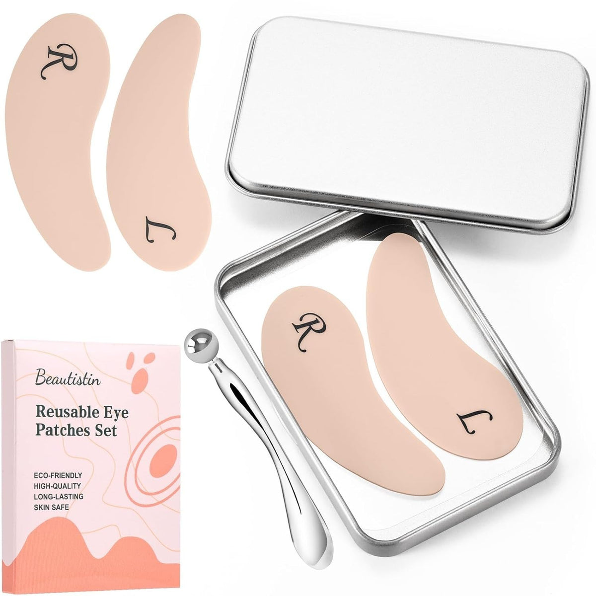 Eco-Friendly Under Eye Wrinkle Patches - 2 Pairs Silicone with Tin Storage Case