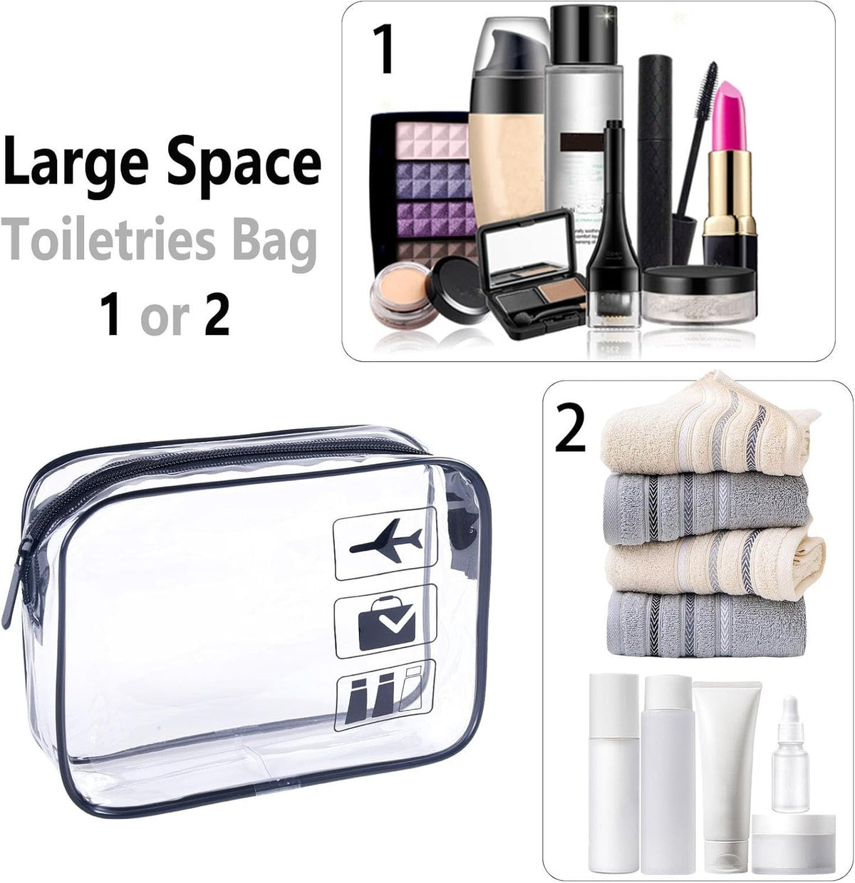 TSA Compliant Clear Travel Bags 3-Pack for Makeup & Toiletries