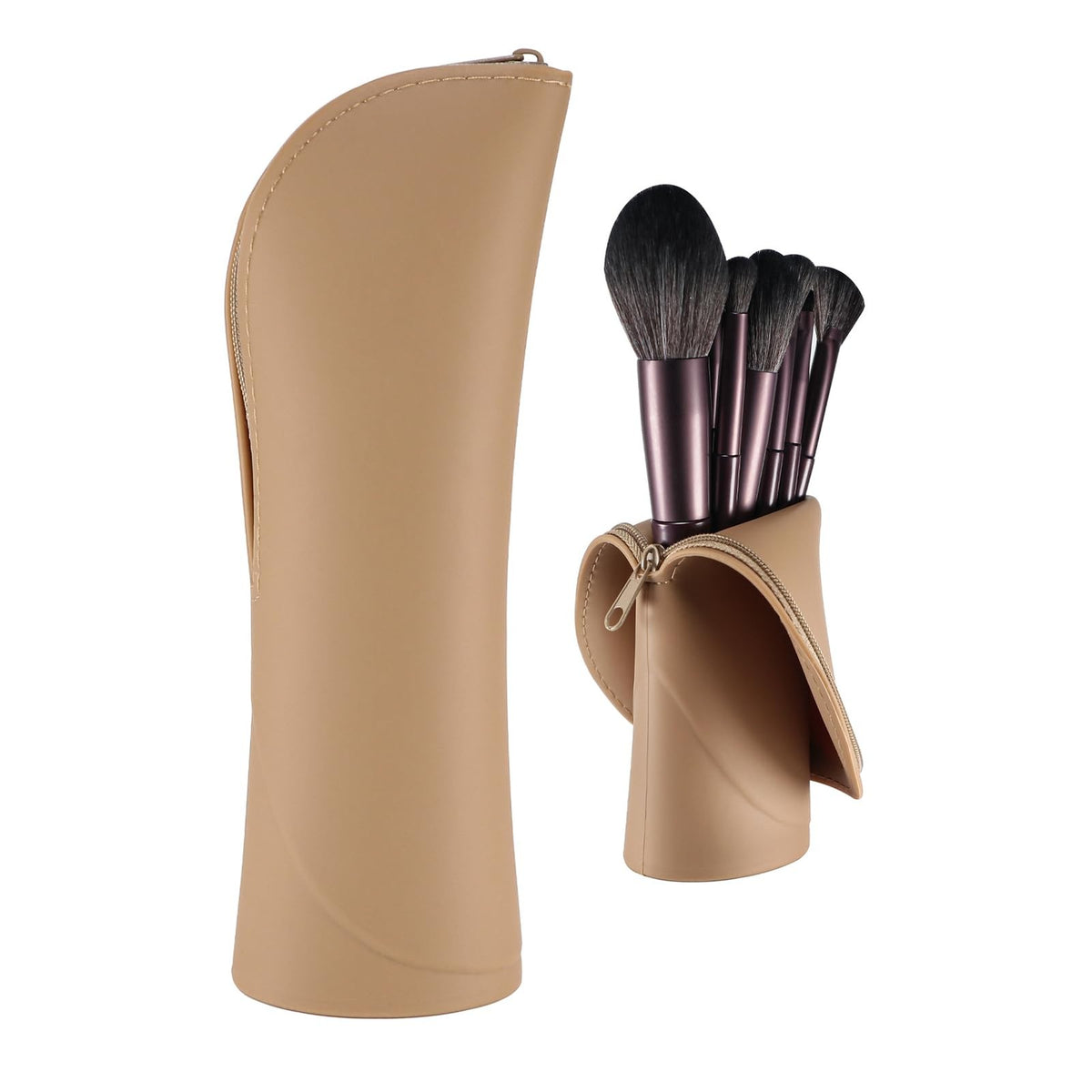 Travel Makeup Brush Holder Case - Silicone Portable Zipper