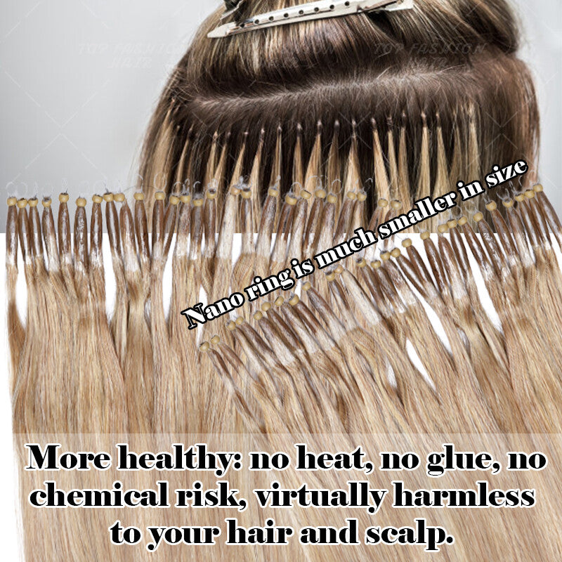 Human Remy Hair Extensions Micro Loop Nano Ring Full Head Salon Use