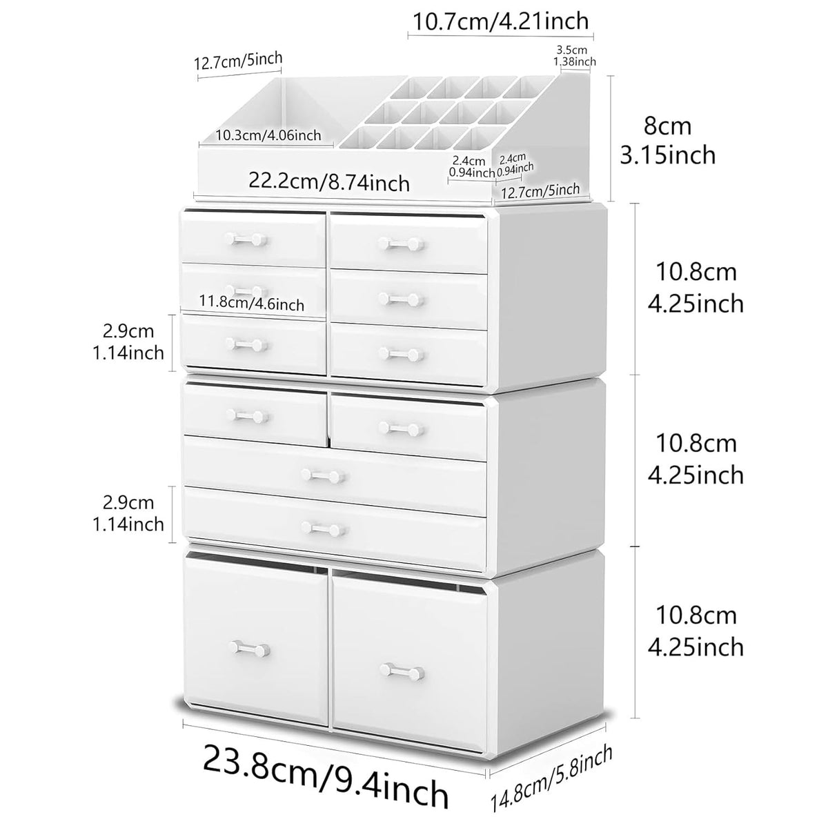 Makeup Organizer with 12 Drawers, Stackable Cosmetic Storage Case