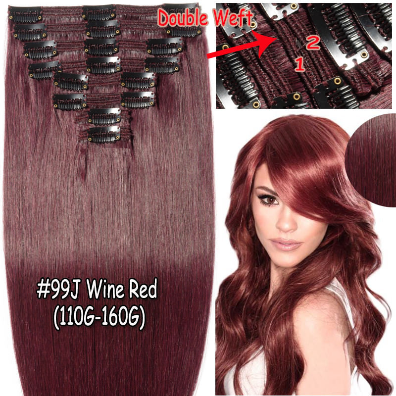 Thick Double Weft Clip-In Human Hair Extensions Full Head - Natural & Straight
