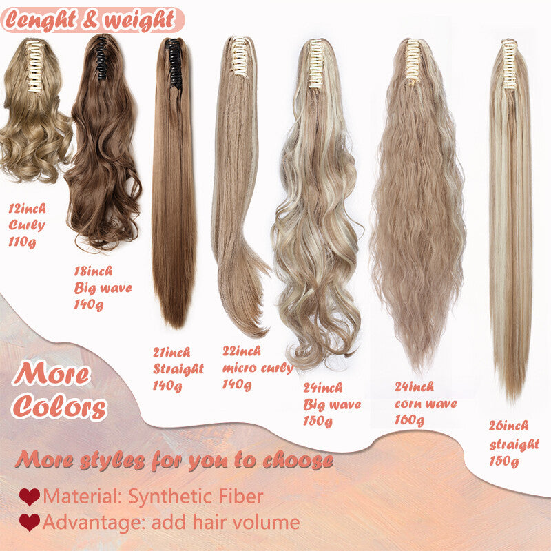 26-Inch Real Human Hair Ponytail Extension with Claw Clip - Thick Hairpiece