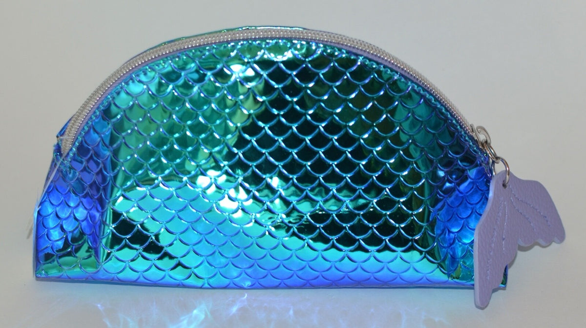Blue Mermaid Tail Makeup Bag - Cosmetic Clutch & Coin Purse