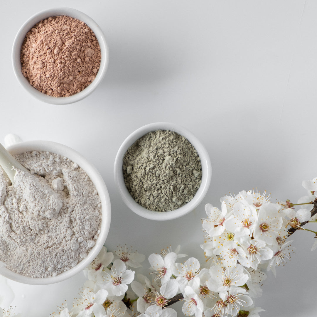 Natural Clay Set - Bentonite, Rhassoul & French Green Clay for Skin & Hair Care