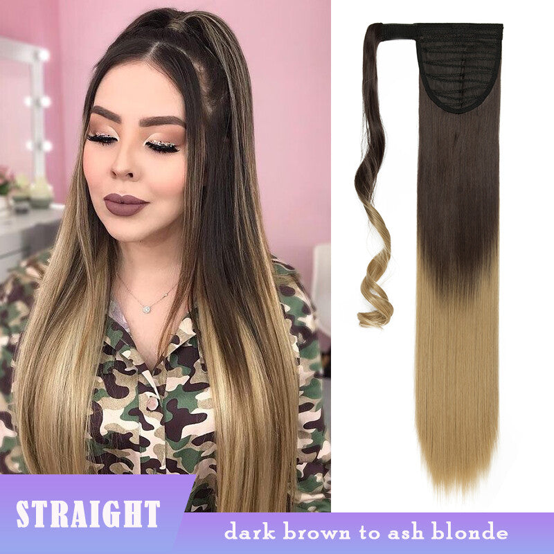 Thick Clip-In Ponytail Hair Extension - Fake Human Hair, Wavy & Straight