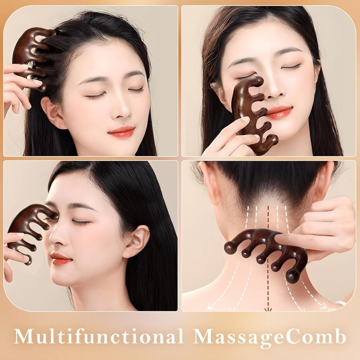 Handmade Natural Sandalwood Wide Tooth Hair Comb for Scalp Massage & Hair Care