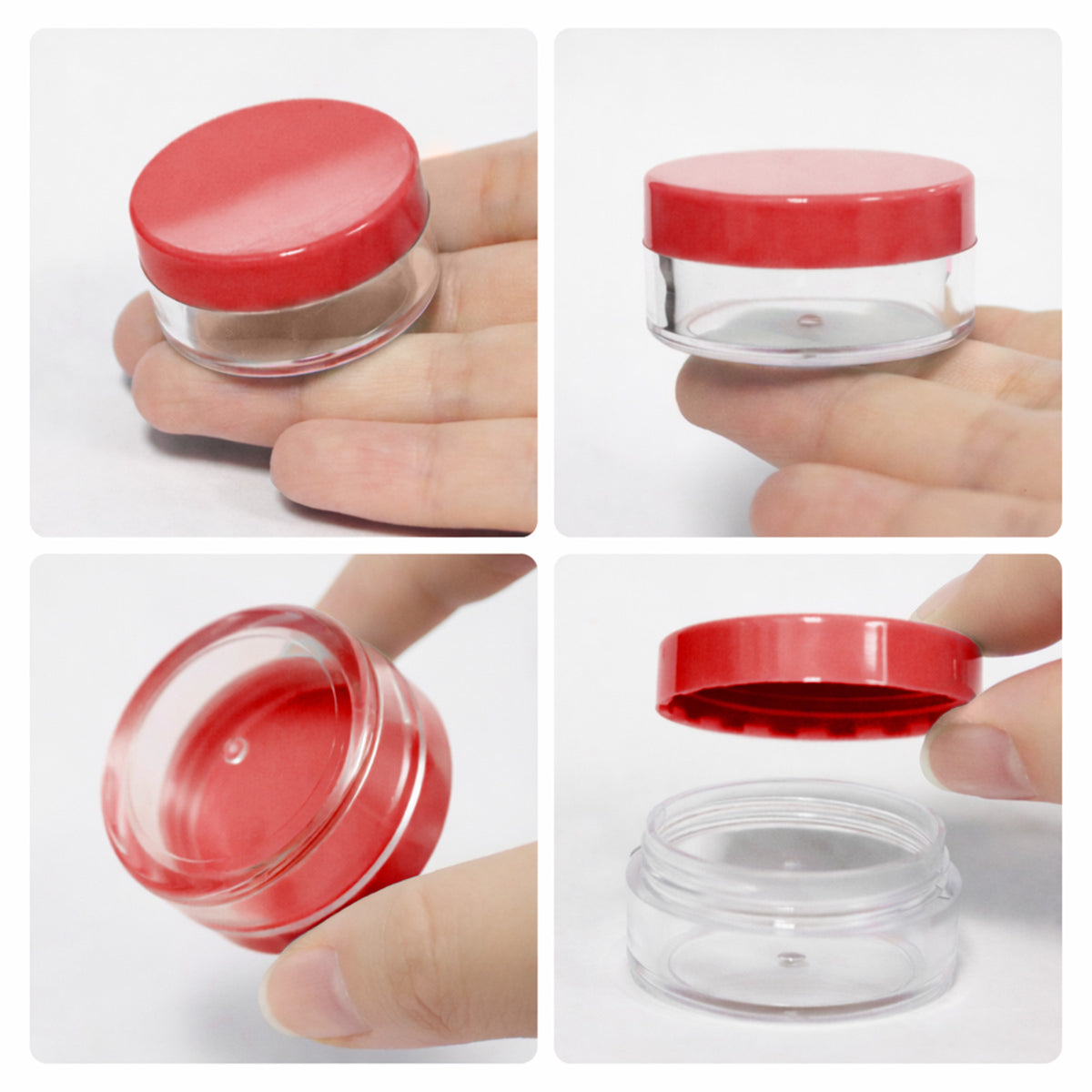 40 Pack 10G Cosmetic Sample Jars with Red Lids - Clear Plastic Reusable Containers
