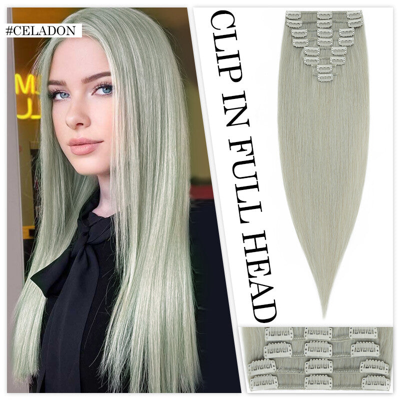 Clip in Hair Extensions 100% Remy Human Hair Full Head Set - Straight Styles