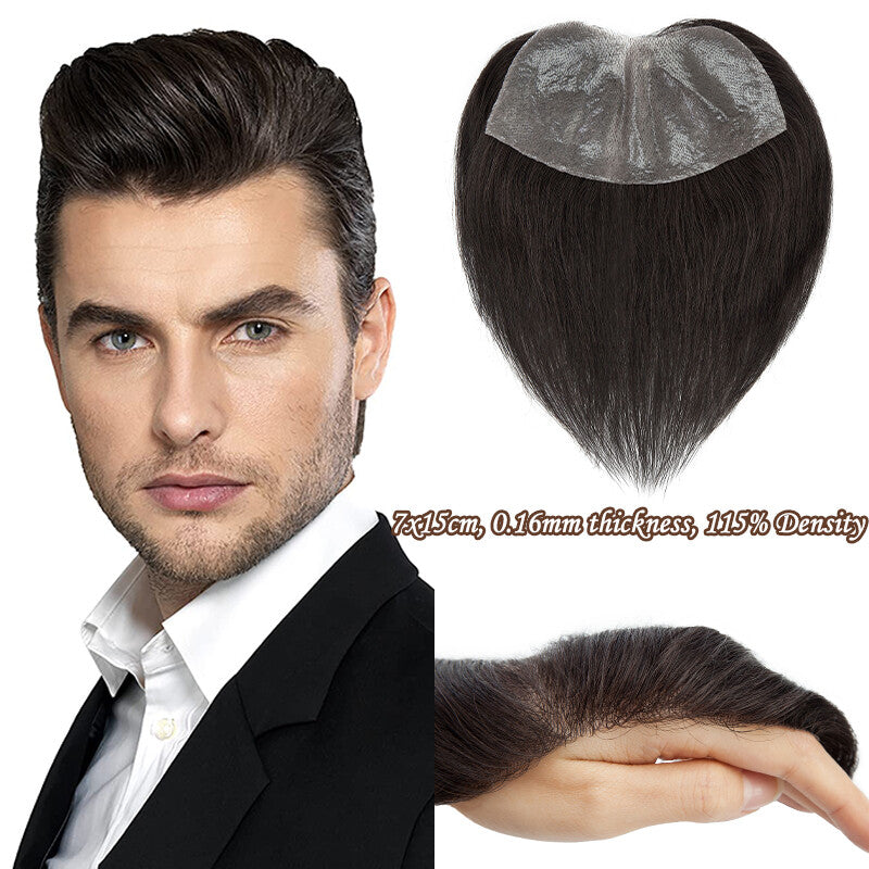 Men's Receding Hairline Toupee with Human Hair & Skin PU Base