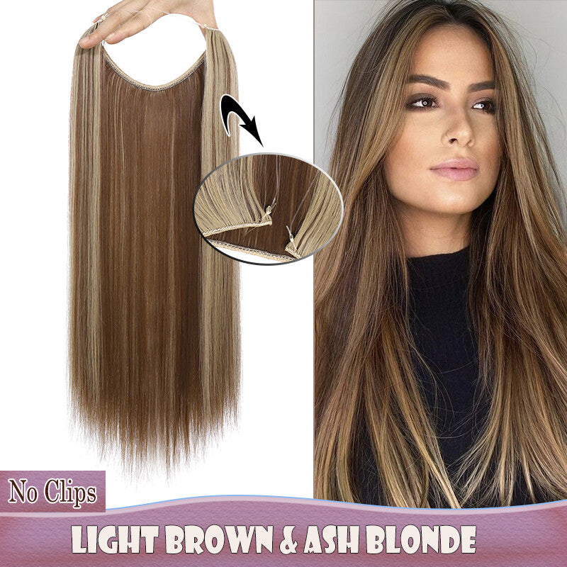 Invisible Wire Clip-In Hair Extensions with Clips & Replacement Wires - Natural & Wavy, 20/24 Inch