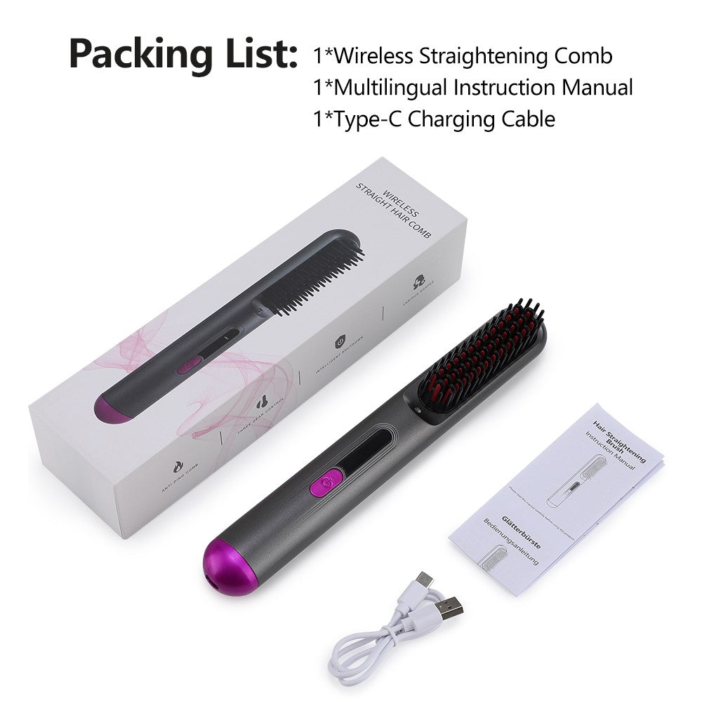 Portable USB Rechargeable Hair Straightening Comb with 4 Heat Levels