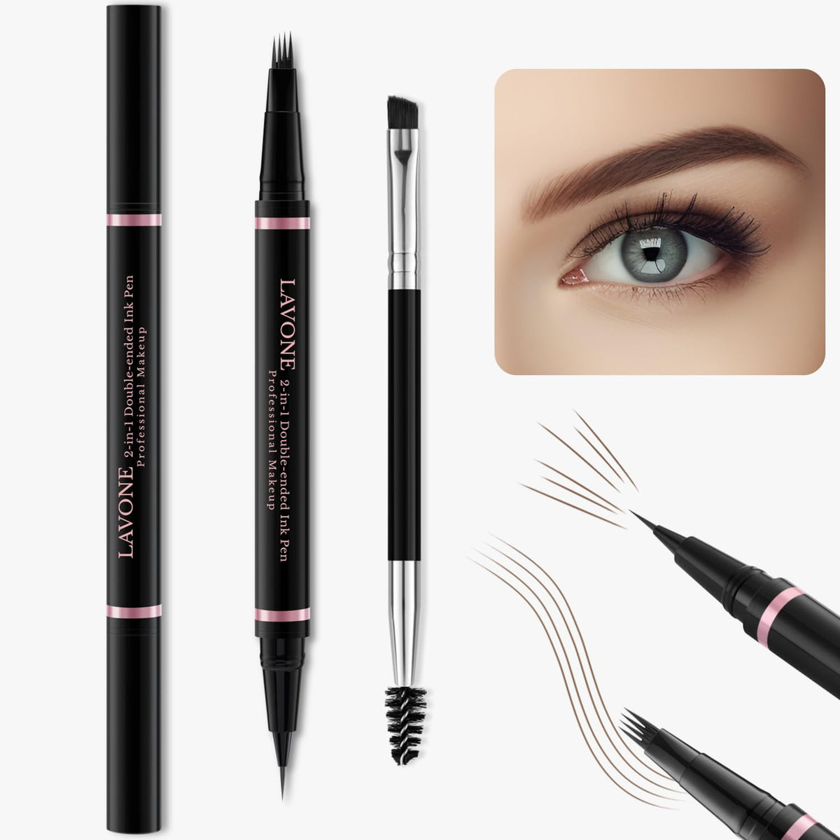 Waterproof Microblading Eyebrow Pencil - Dark Brown 2-in-1 Brow Pen