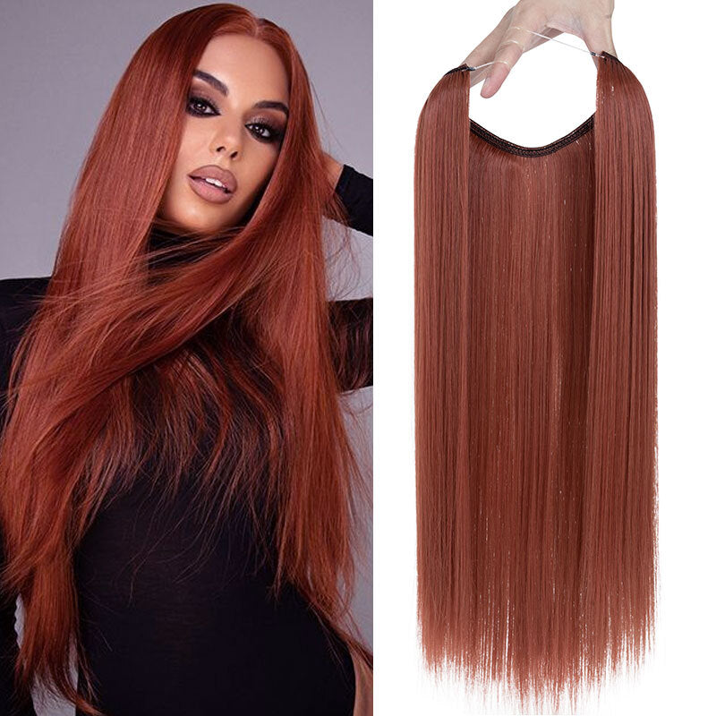 Invisible Wire Hair Extensions - Natural Synthetic Length & Body Wavy or Straight