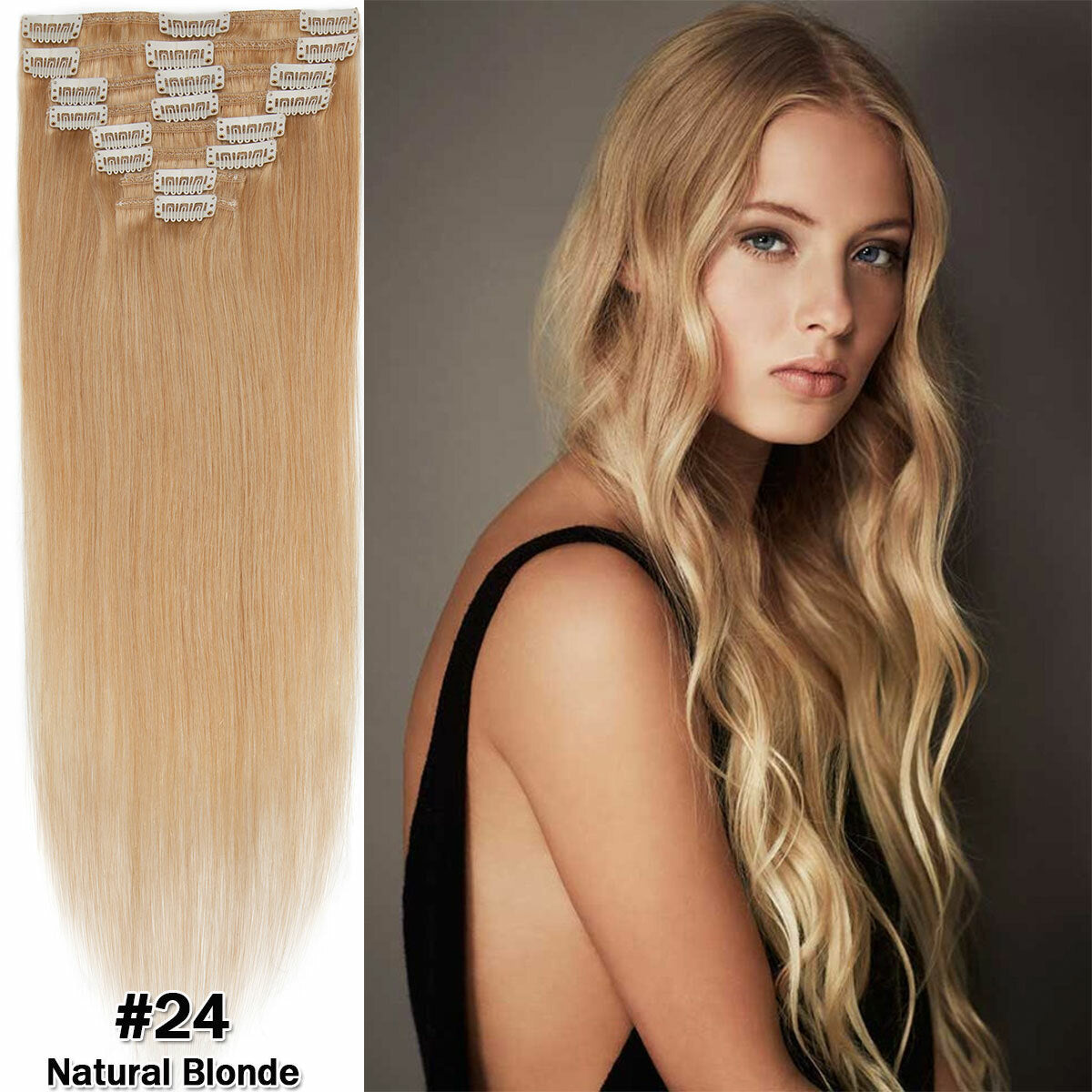 Clip-In Remy Human Hair Extensions Full Head Set - Multiple Colors & Lengths