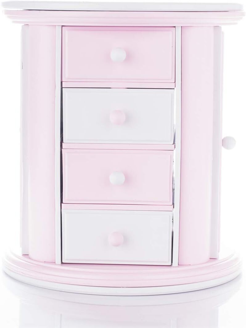 Girls Musical Jewelry Box with Pink Finish and 3 Drawers - Kids Necklace Storage Case