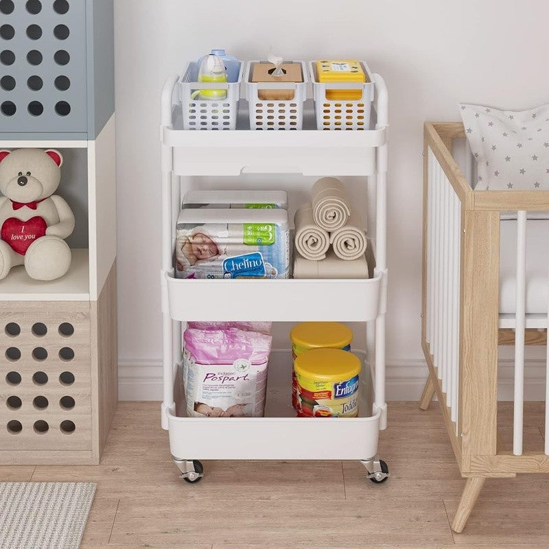 Multifunctional Rolling Storage Cart with Drawers and Casters - 3 or 4 Tiers