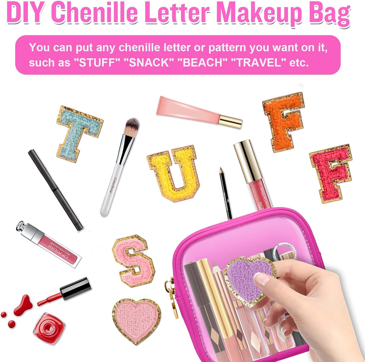 Clear Mini Travel Makeup Organizer Bag - Compact Pouch for Purse, Small Cute Preppy Cosmetic Bag