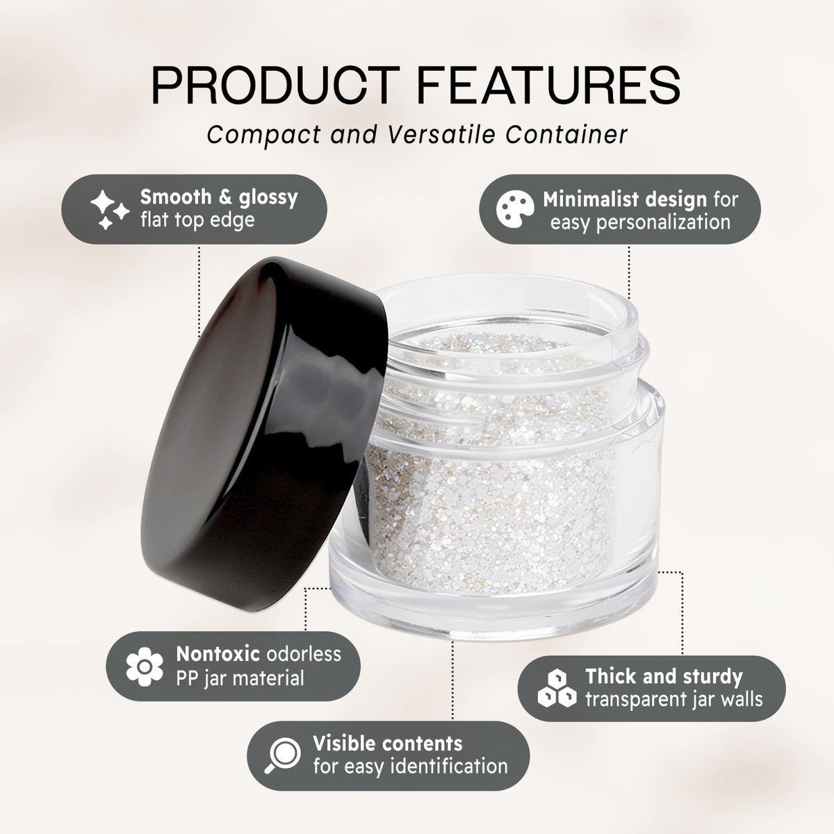 Double-Wall Leak-Proof Acrylic Sample Jars - 7g/7ml, Reusable Storage Containers