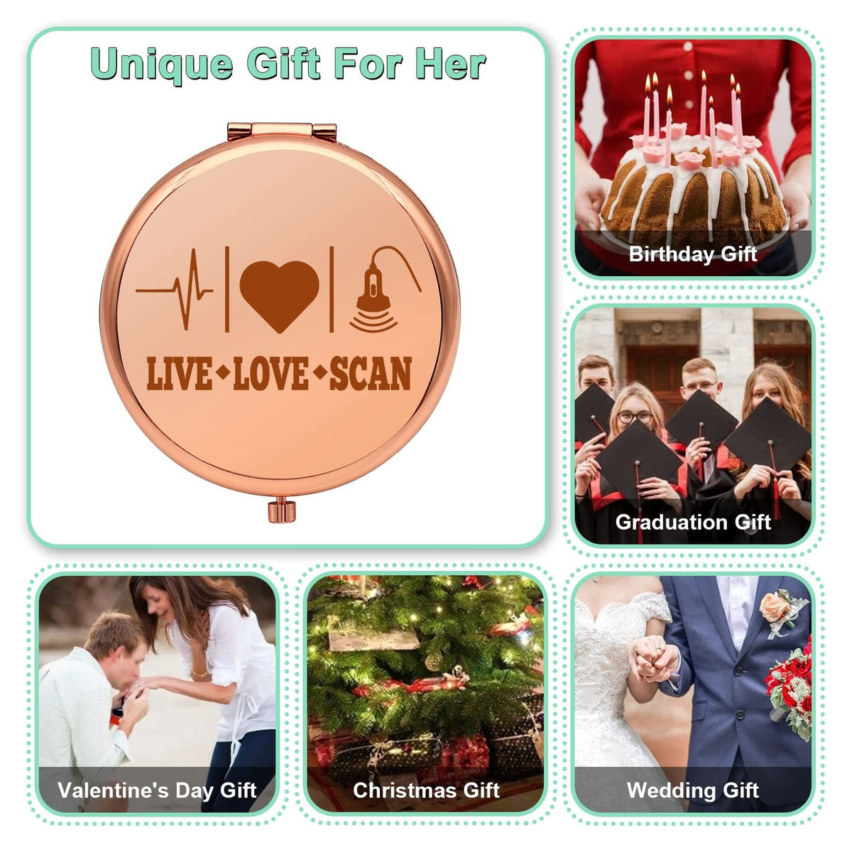 Lightweight Rose Gold Compact Makeup Mirror for Sonographers & Ultrasound Techs