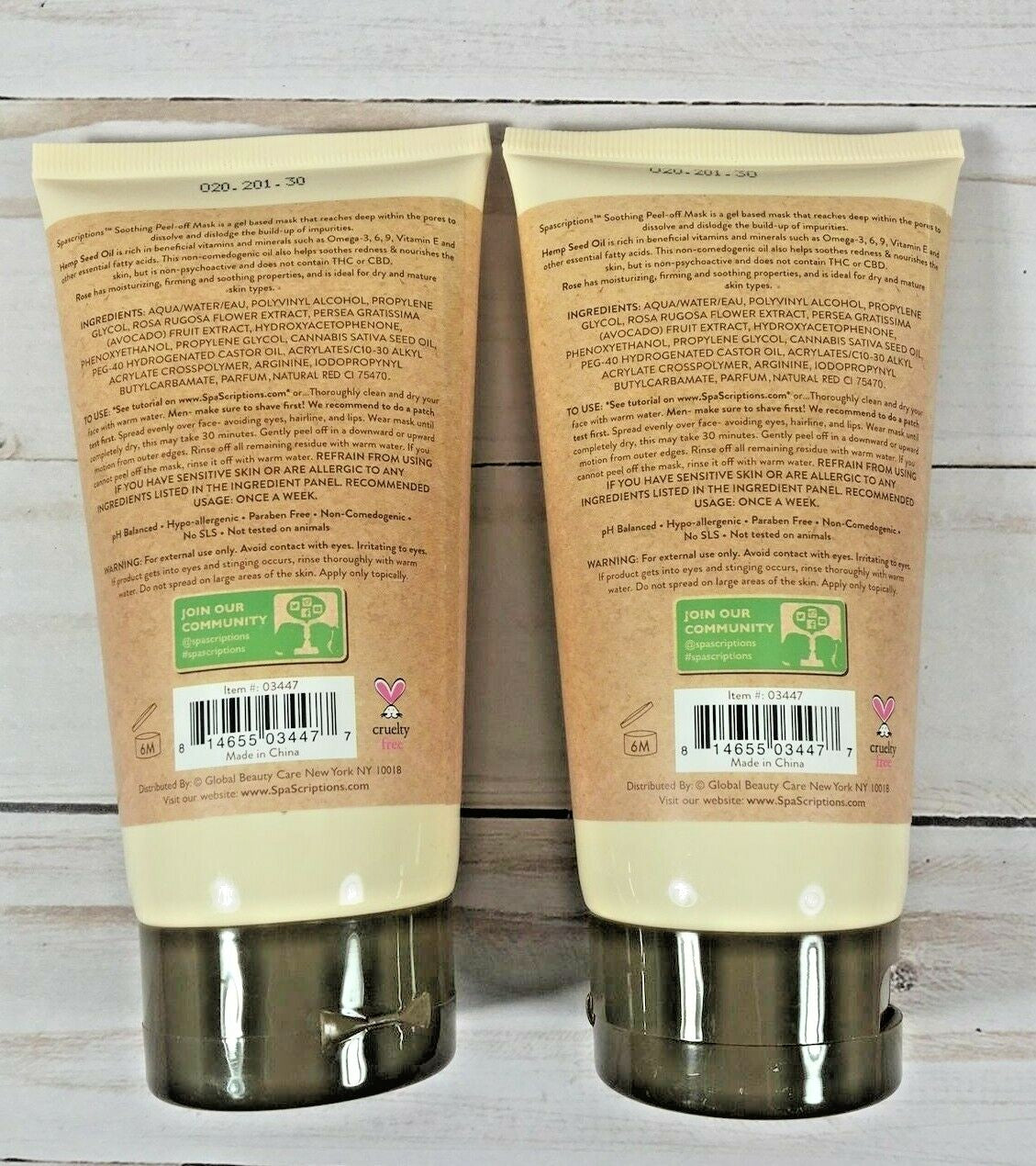 Hemp & Rose Peel Off Facial Mask 2-Pack - Soothing Skin Care, 5oz