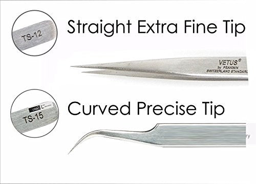 Professional Eyelash Tweezers Set - Straight & Curved Stainless Steel