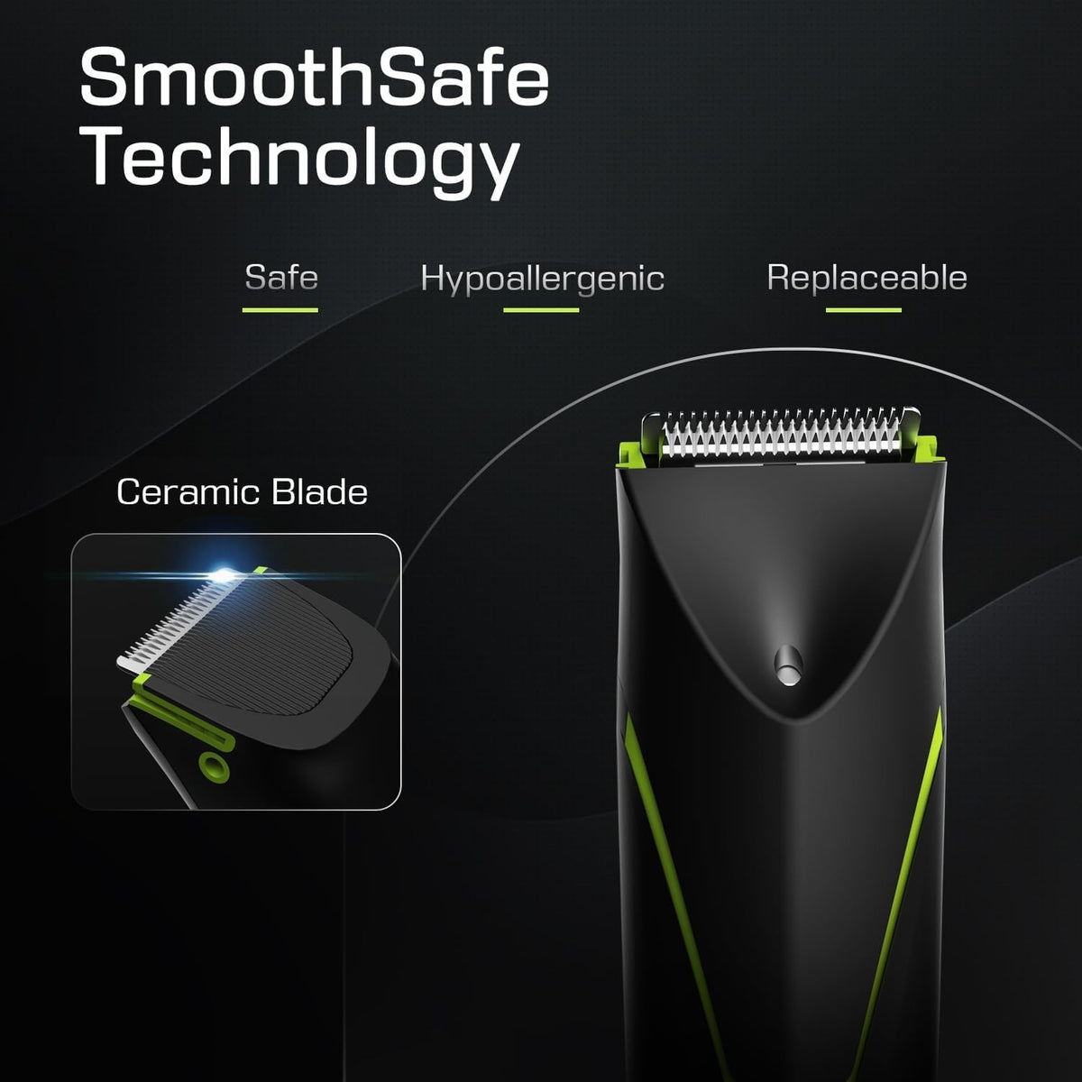 Cordless Body Hair Trimmer for Men Waterproof Grooming Device Green