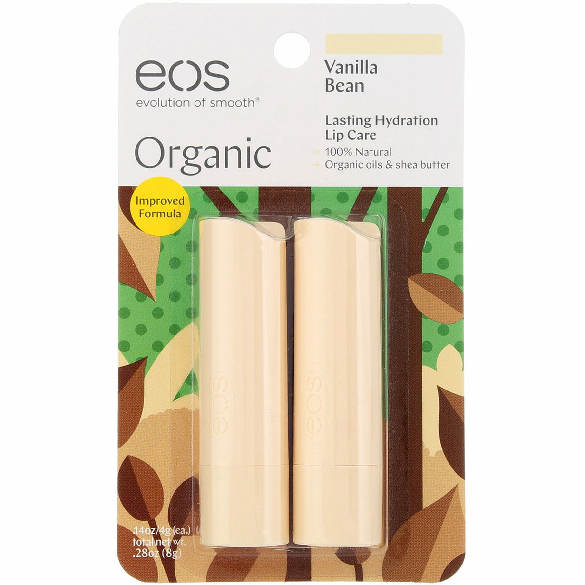 Organic Vanilla Lip Balm Stick - Hydrating All-Natural Moisturizer, 2 Pack
