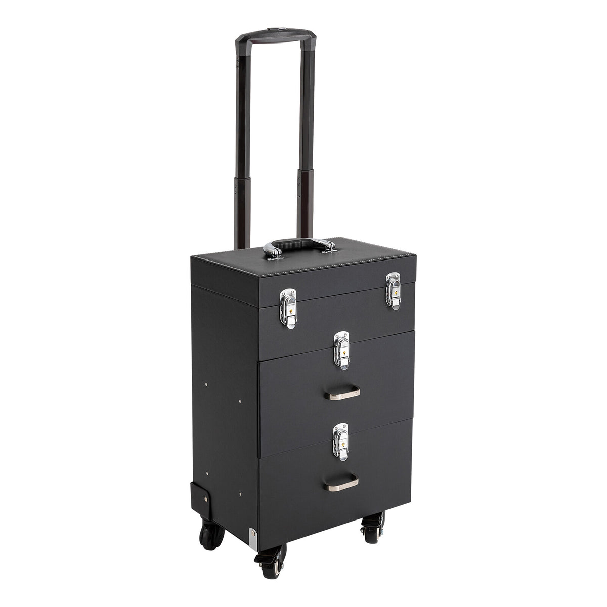 Rolling Makeup Train Case with Aluminum Alloy Storage Organizer and Locking Compartments