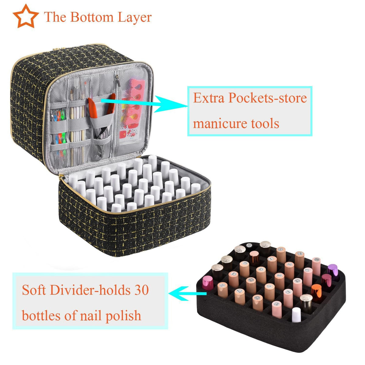 Travel Nail Polish Organizer Bag Holds 30 Bottles & Manicure Tools Case