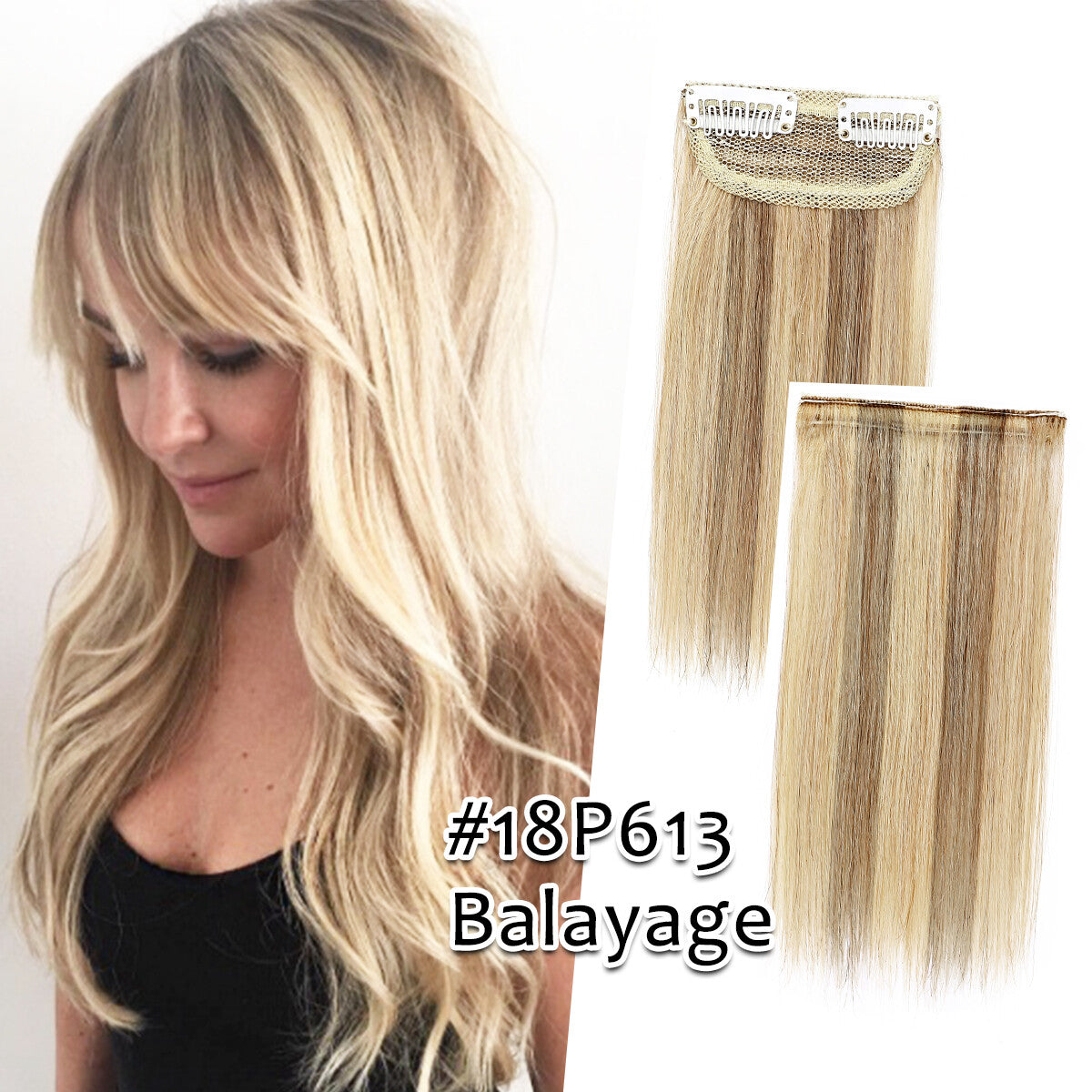 Clip-In Hair Extensions Remy Human Hair Short Pad Topper - Natural Black to Blonde