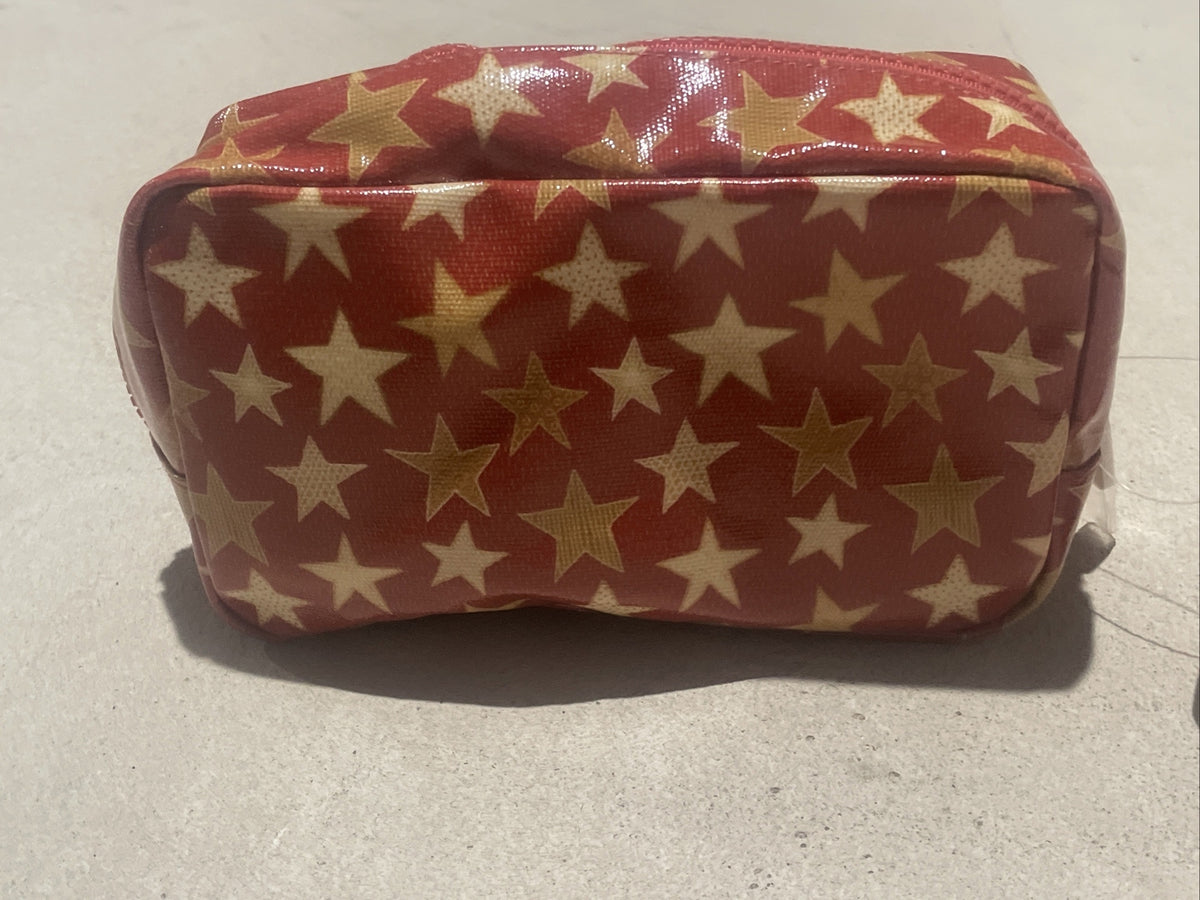 Red Star Print Coated Canvas Cosmetic Bag - Makeup Pouch & Travel Organizer