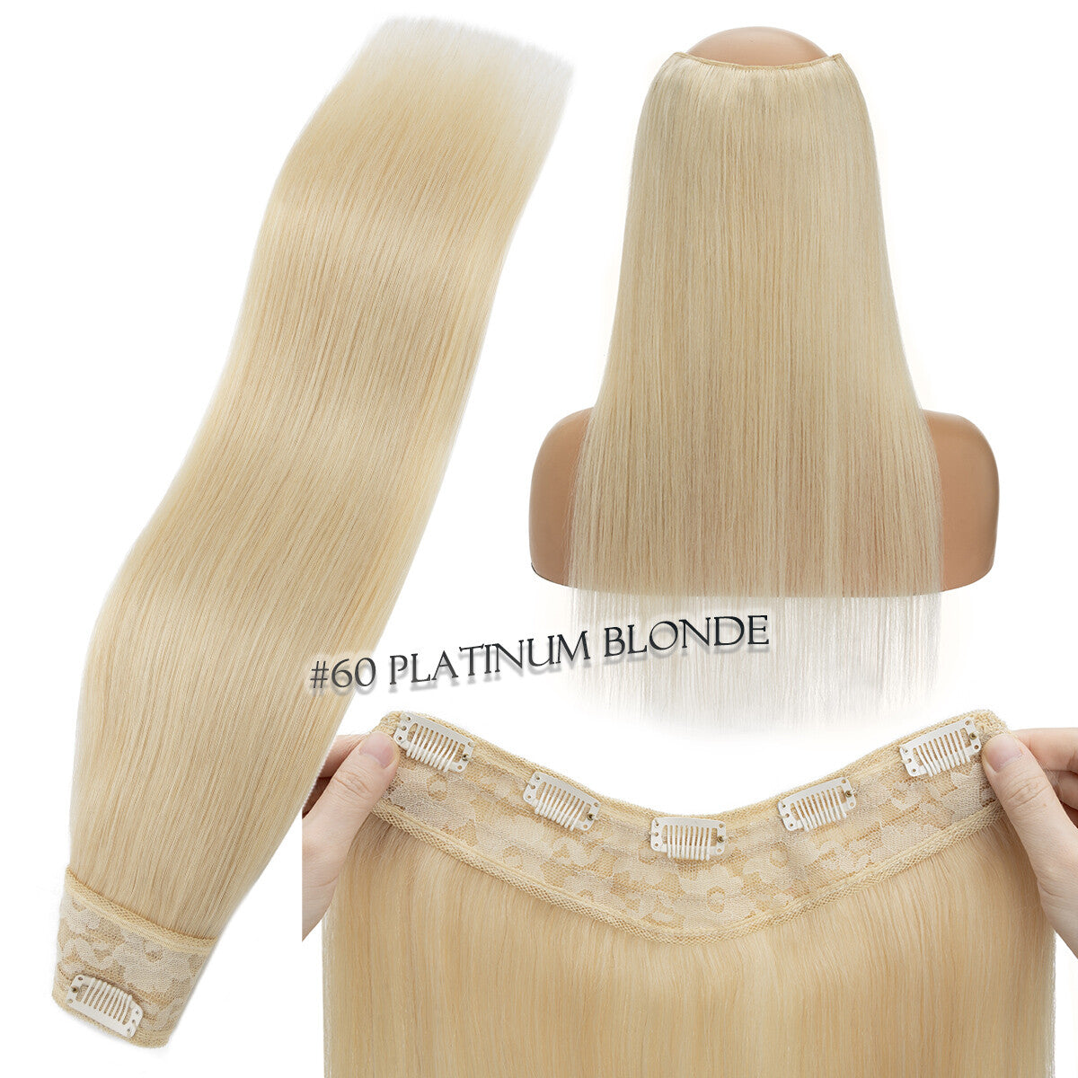 V-Shape Clip-In Human Hair Extensions Half Head - Remy Straight Hair
