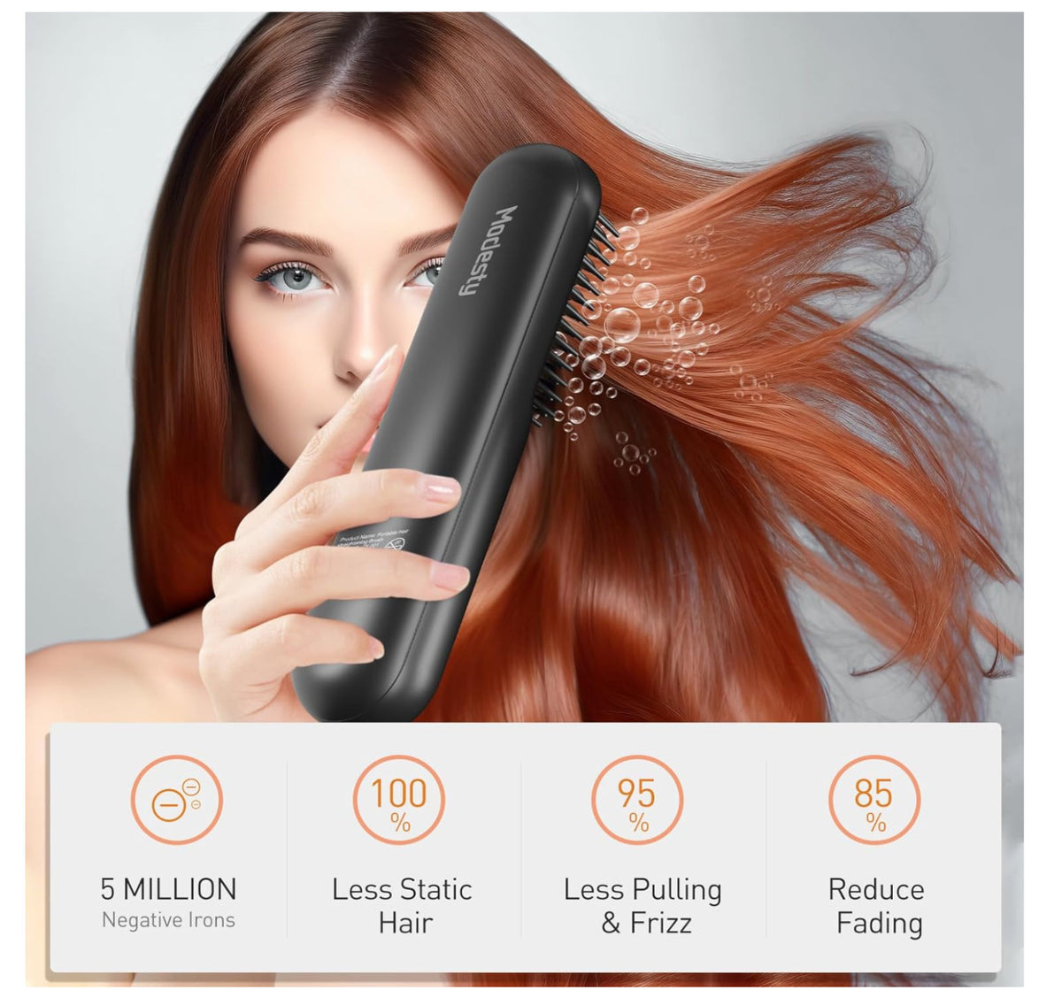 Cordless Hair Straightening Brush with Negative Ions & Ceramic Coating