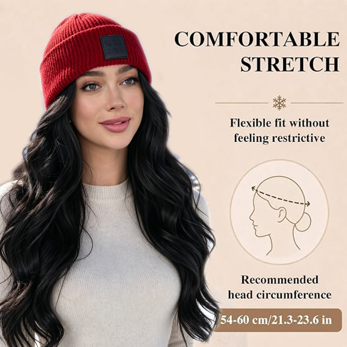 Winter Beanie Hat with Attached Hair Water Wave Style - Multiple Colors