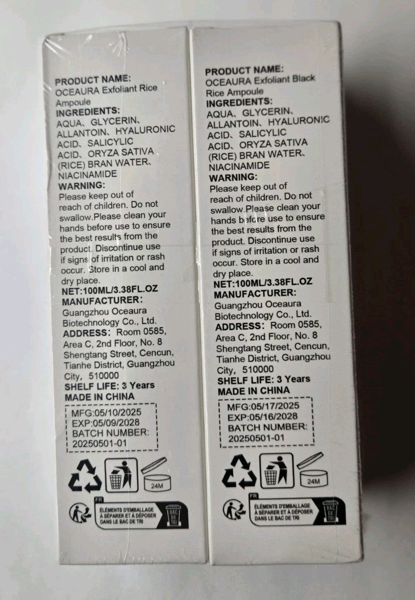 OceAura 2 Pack Exfoliant Black Rice Ampoule & 3.38oz Each