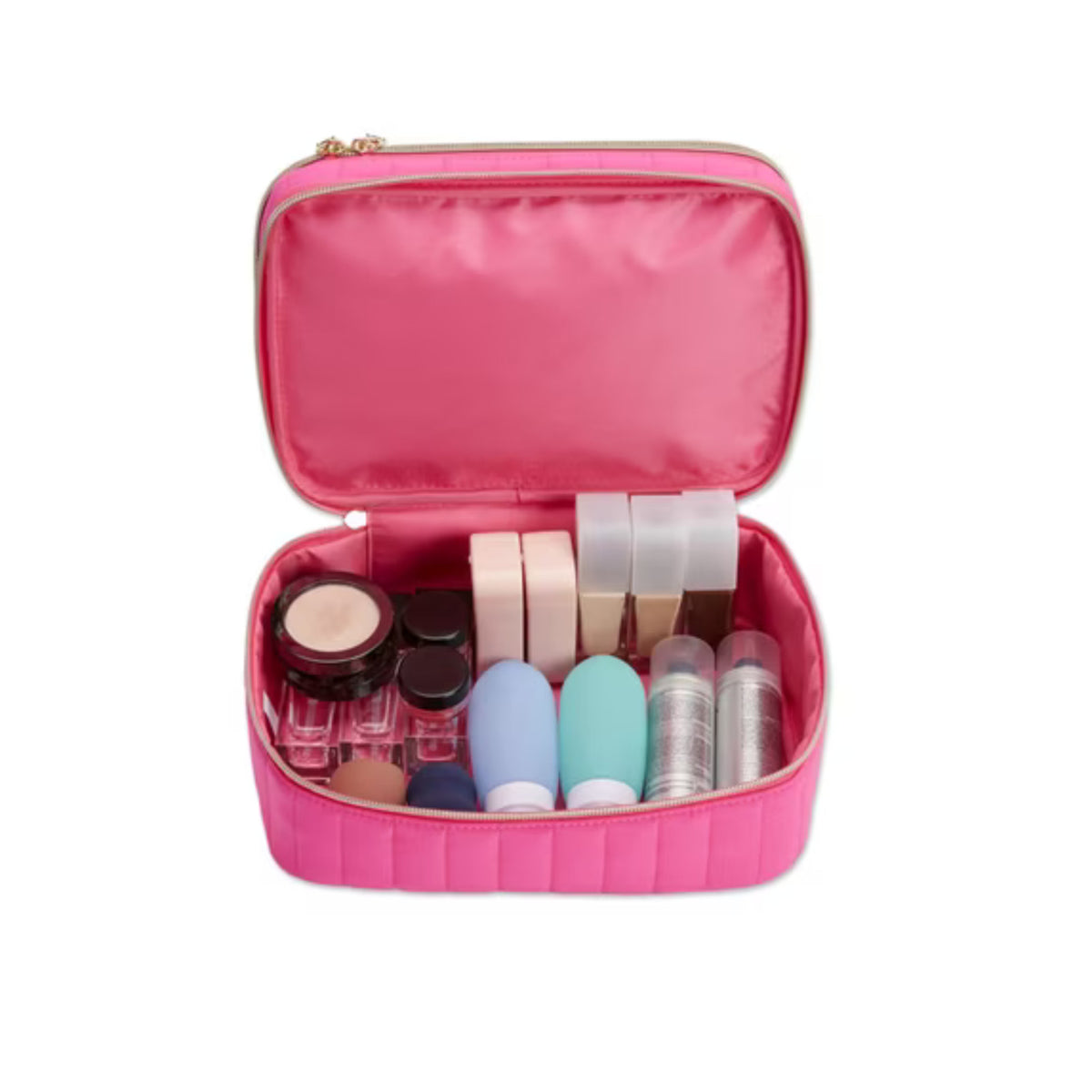 Pink Travel Cosmetic Train Case with Mirror & Brush Organizer