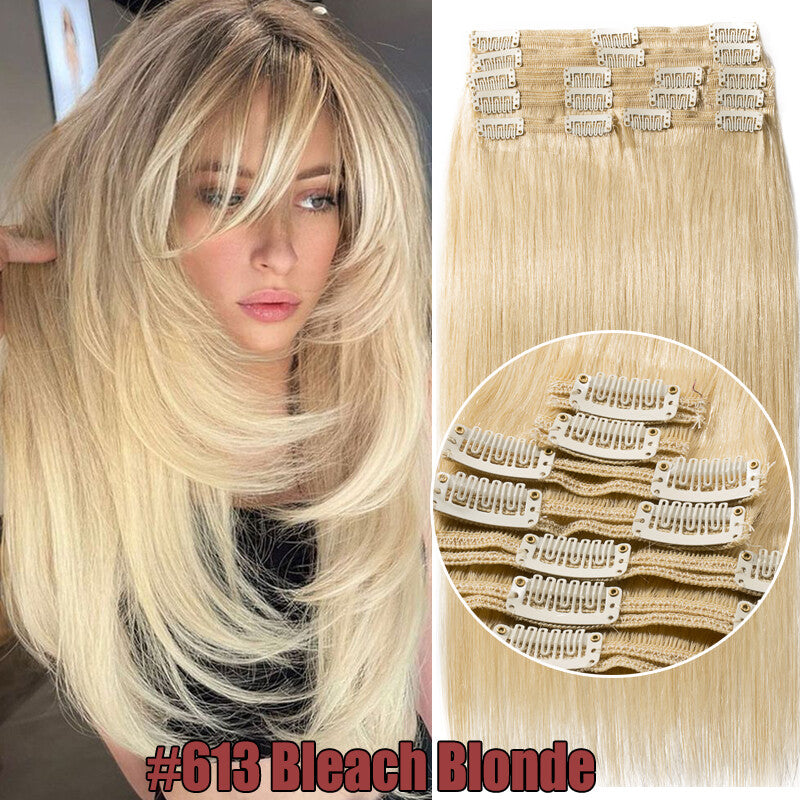 Full Head Clip-In Human Hair Extensions Double Weft Balayage - Thick & Natural