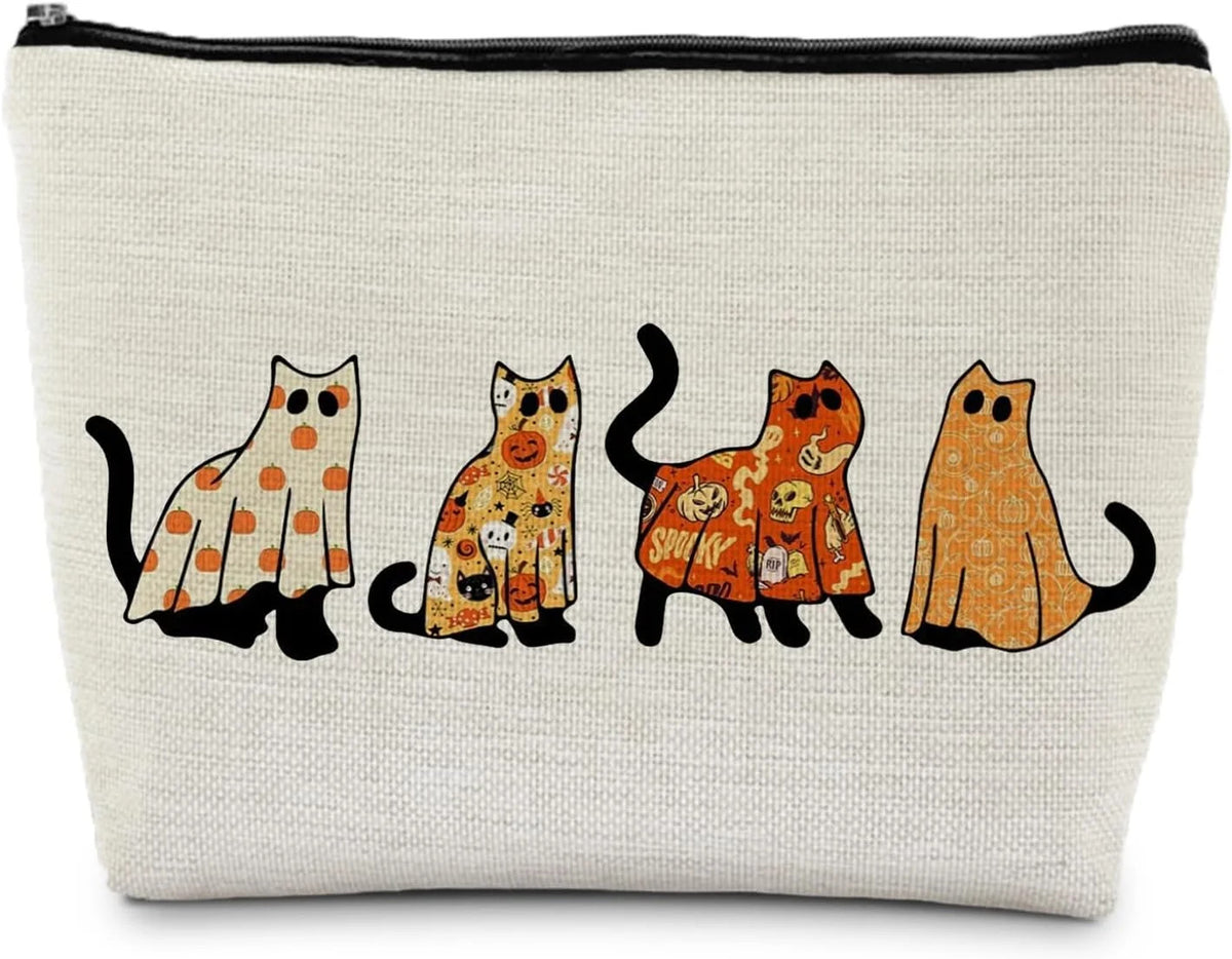 Halloween Ghost Cats Makeup Bag - Black Cat Cosmetic Pouch for Women